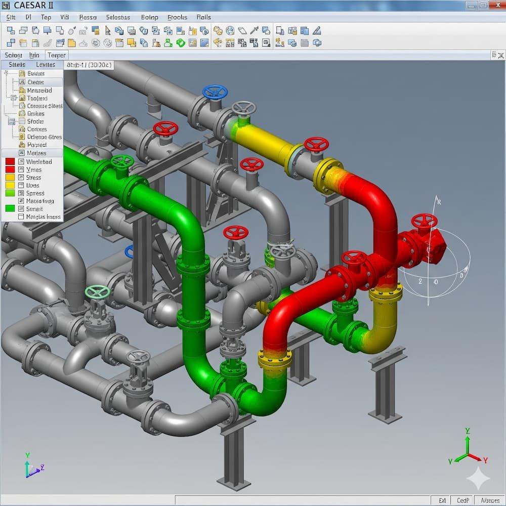 Stress ratio colour plot on routed piping