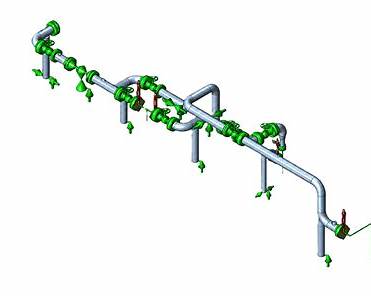 Pipe run model with supports and restraints