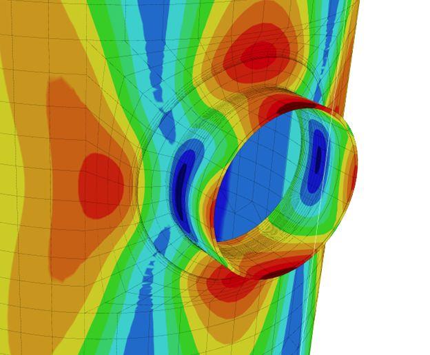 Finite element stress contour around vessel nozzle