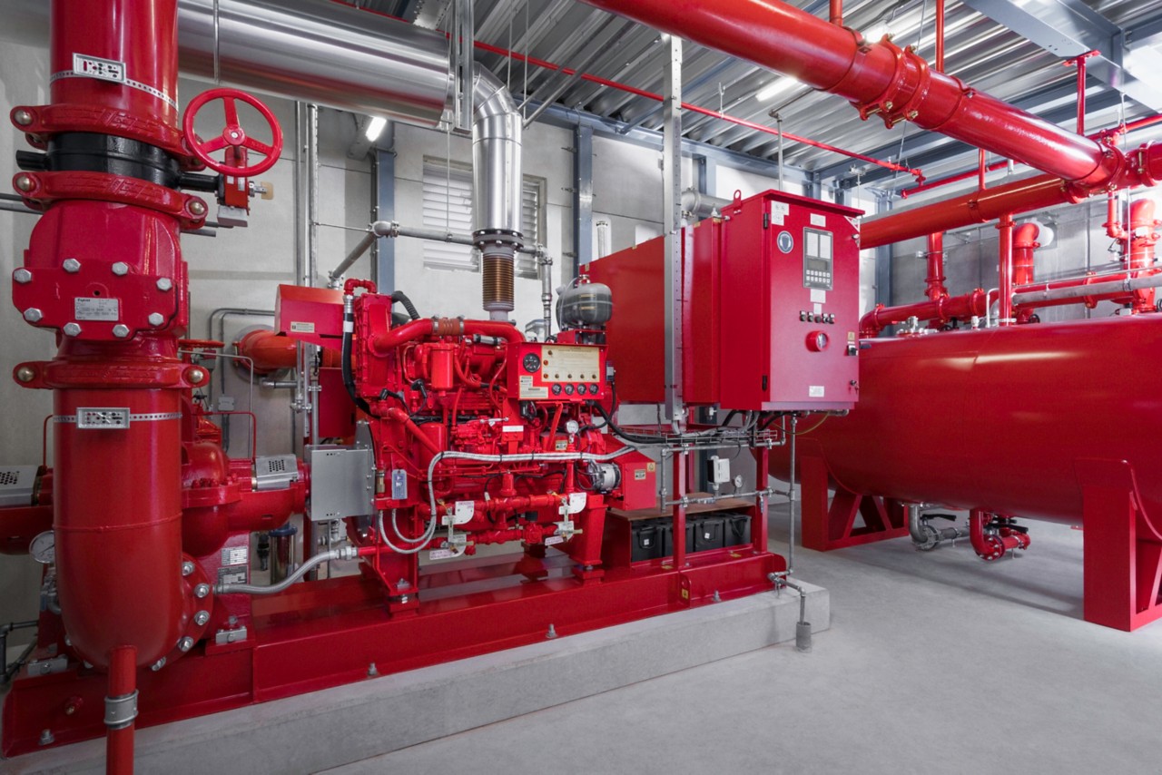 Indoor fire pump and control installation